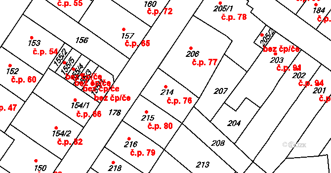 Prosetice 76, Teplice na parcele st. 214 v KÚ Prosetice, Katastrální mapa