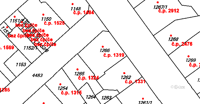 Teplice 1319 na parcele st. 1266 v KÚ Teplice, Katastrální mapa