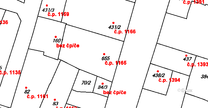Nový Bydžov 1165 na parcele st. 655 v KÚ Nový Bydžov, Katastrální mapa