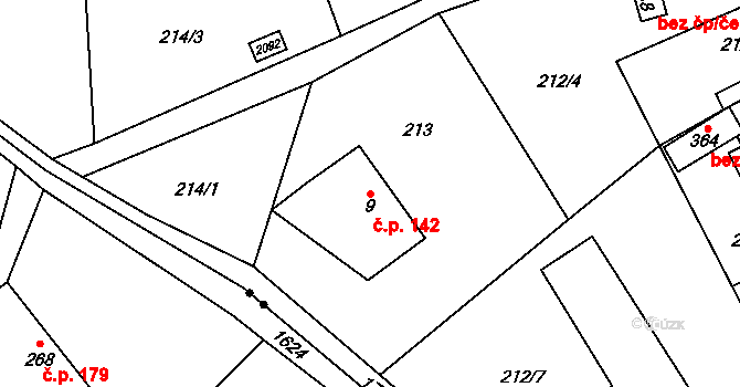 Kocléřov 142, Vítězná na parcele st. 9 v KÚ Kocléřov, Katastrální mapa
