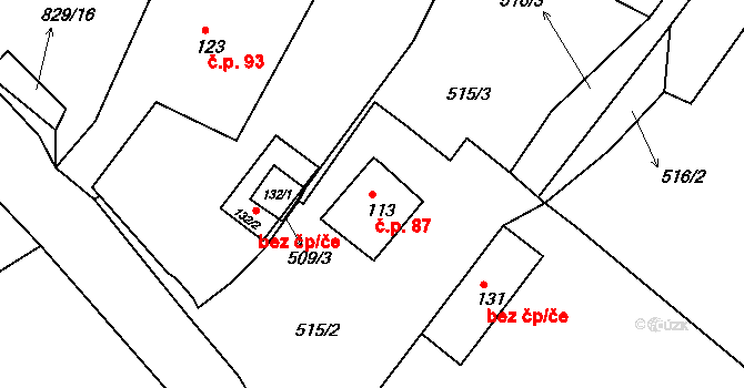 Javorná 87, Bochov na parcele st. 113 v KÚ Javorná u Toužimi, Katastrální mapa