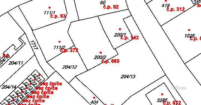 Úšovice 665, Mariánské Lázně na parcele st. 200/2 v KÚ Úšovice, Katastrální mapa