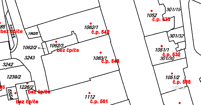 Cheb 548 na parcele st. 1063/1 v KÚ Cheb, Katastrální mapa