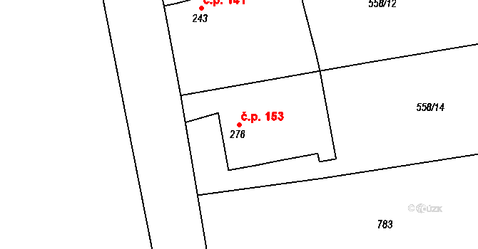 Struhy 153, Čachovice na parcele st. 278 v KÚ Struhy, Katastrální mapa