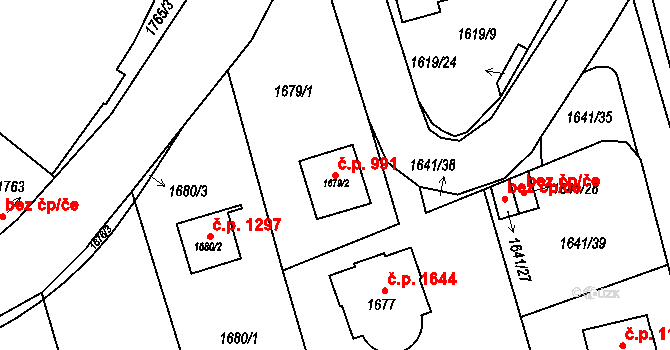 Radotín 991, Praha na parcele st. 1679/2 v KÚ Radotín, Katastrální mapa