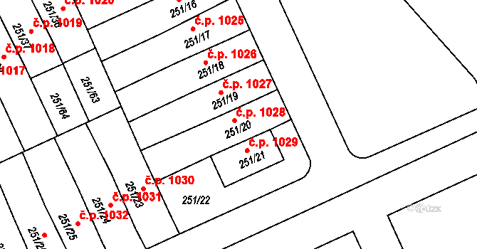 Chodov 1028, Praha na parcele st. 251/20 v KÚ Chodov, Katastrální mapa