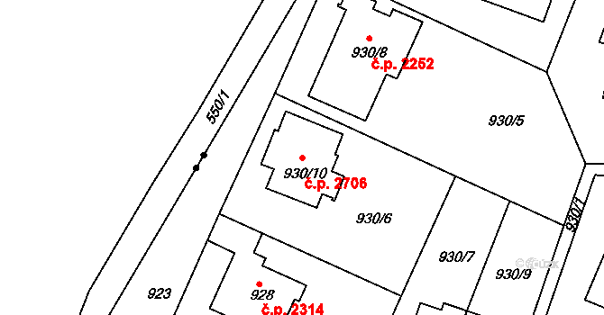 Smíchov 2706, Praha na parcele st. 930/10 v KÚ Smíchov, Katastrální mapa