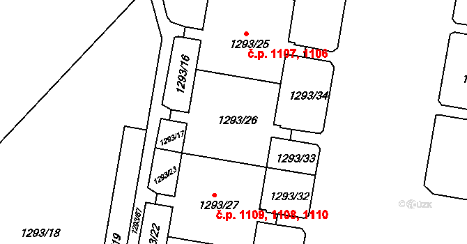 Řepy 1106,1107, Praha na parcele st. 1293/26 v KÚ Řepy, Katastrální mapa