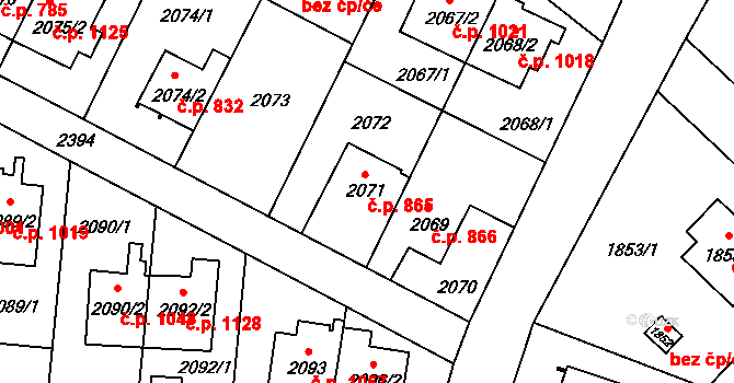 Suchdol 865, Praha na parcele st. 2071 v KÚ Suchdol, Katastrální mapa