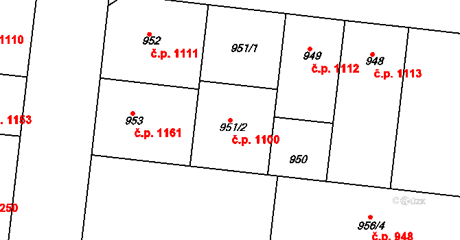 Holešovice 1100, Praha na parcele st. 951/2 v KÚ Holešovice, Katastrální mapa