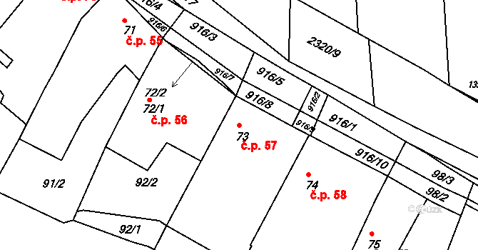 Starý Rožmitál 57, Rožmitál pod Třemšínem na parcele st. 73 v KÚ Starý Rožmitál, Katastrální mapa