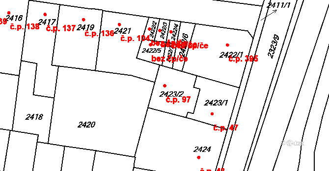 Příbram IV 97, Příbram na parcele st. 2423/2 v KÚ Příbram, Katastrální mapa