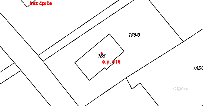 Lipnice 116, Dvůr Králové nad Labem na parcele st. 165 v KÚ Lipnice u Dvora Králové, Katastrální mapa