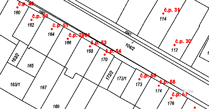 České Budějovice 3 54, České Budějovice na parcele st. 170 v KÚ České Budějovice 3, Katastrální mapa