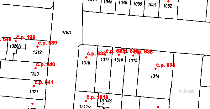 České Budějovice 6 637, České Budějovice na parcele st. 1317 v KÚ České Budějovice 6, Katastrální mapa