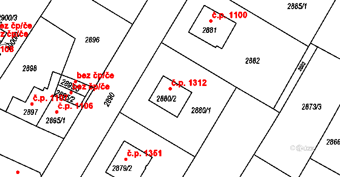 České Budějovice 6 1312, České Budějovice na parcele st. 2880/2 v KÚ České Budějovice 6, Katastrální mapa