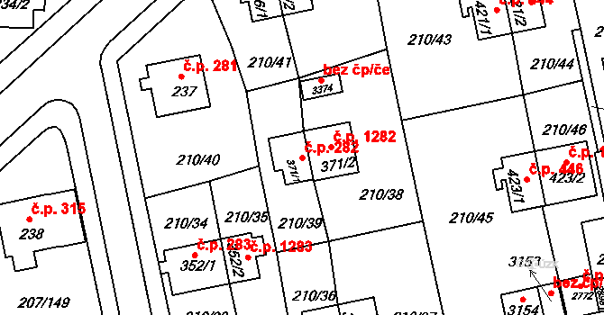 Sezimovo Ústí 282 na parcele st. 371/1 v KÚ Sezimovo Ústí, Katastrální mapa