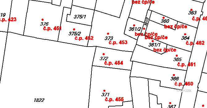 Česká Lípa 454 na parcele st. 372 v KÚ Česká Lípa, Katastrální mapa