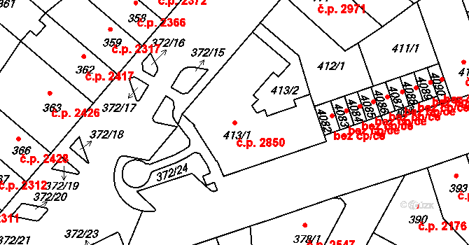 Chomutov 2850 na parcele st. 413/1 v KÚ Chomutov II, Katastrální mapa