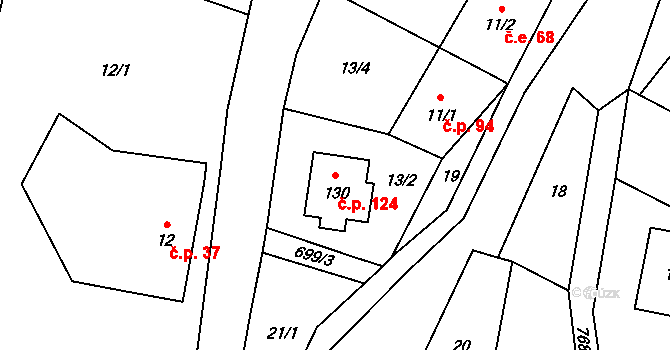 Dolní Vítkov 124, Chrastava na parcele st. 130 v KÚ Dolní Vítkov, Katastrální mapa