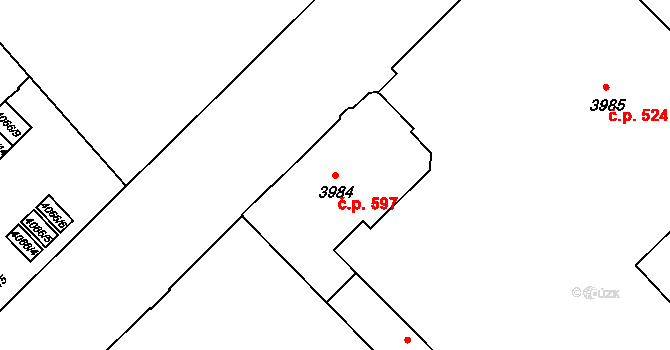 Liberec III-Jeřáb 597, Liberec na parcele st. 3984 v KÚ Liberec, Katastrální mapa