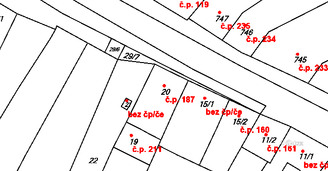 Nosislav 187 na parcele st. 20 v KÚ Nosislav, Katastrální mapa