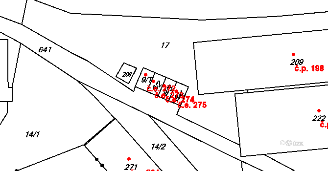 Martiněves 274, Jílové na parcele st. 9/3 v KÚ Martiněves u Děčína, Katastrální mapa