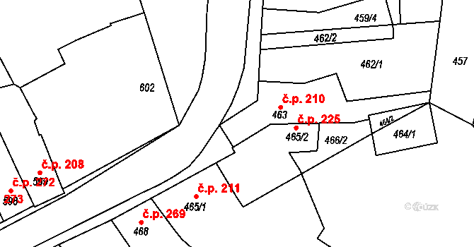 Rajhradice 210 na parcele st. 463 v KÚ Rajhradice, Katastrální mapa