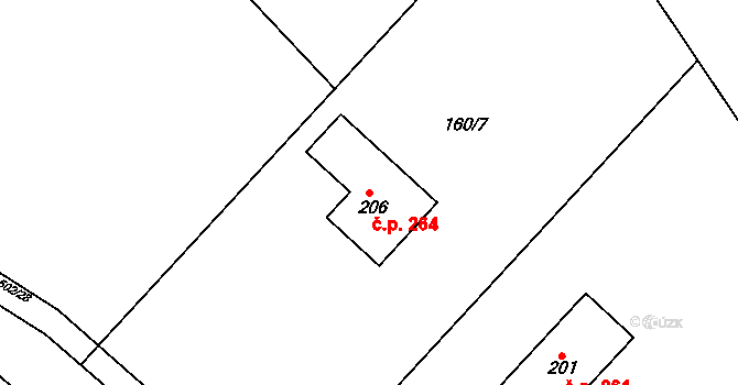 Dolní Nemojov 264, Nemojov na parcele st. 206 v KÚ Dolní Nemojov, Katastrální mapa