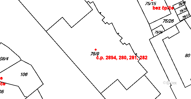 Přerov I-Město 280,281,282,2894, Přerov na parcele st. 75/9 v KÚ Přerov, Katastrální mapa