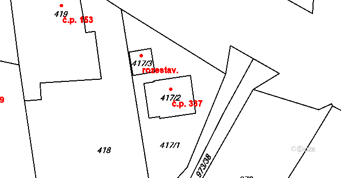 Komárov 337, Opava na parcele st. 417/2 v KÚ Komárov u Opavy, Katastrální mapa