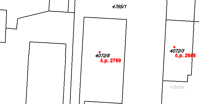 Zelené Předměstí 2769, Pardubice na parcele st. 4072/8 v KÚ Pardubice, Katastrální mapa