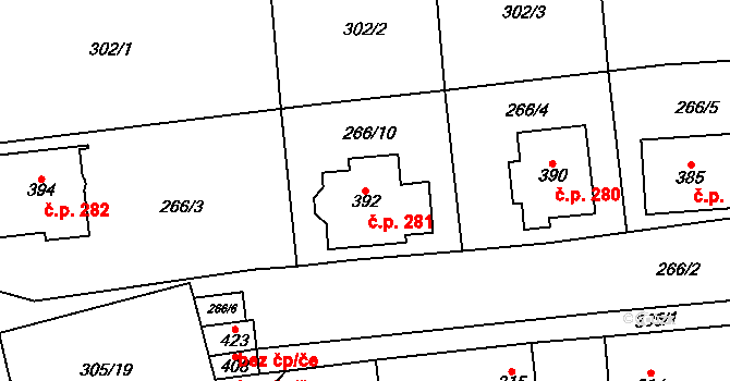 Bukovany 281 na parcele st. 392 v KÚ Bukovany u Kyjova, Katastrální mapa