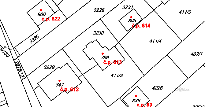 Černilov 613 na parcele st. 799 v KÚ Černilov, Katastrální mapa