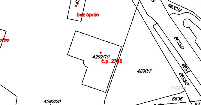 Líšeň 2755, Brno na parcele st. 4292/19 v KÚ Líšeň, Katastrální mapa