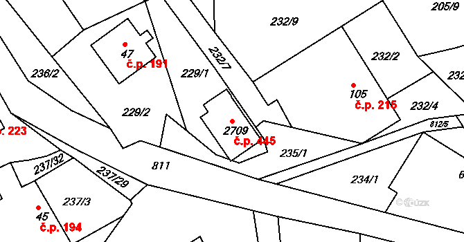 Brunšov 445, Hradištko na parcele st. 2709 v KÚ Hradištko pod Medníkem, Katastrální mapa