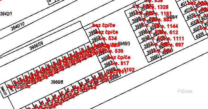 Chomutov 539 na parcele st. 3986 v KÚ Chomutov I, Katastrální mapa
