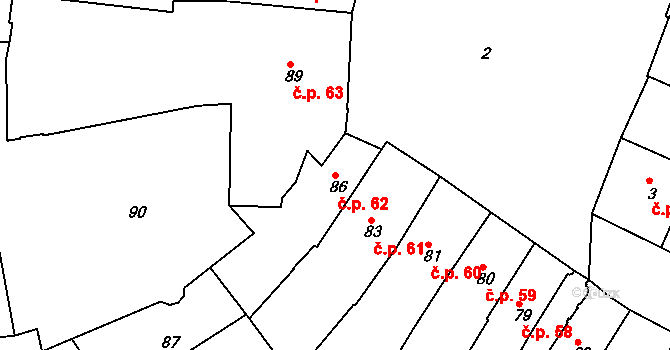Jemnice 62 na parcele st. 86 v KÚ Jemnice, Katastrální mapa