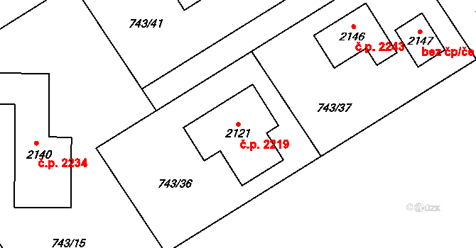 Nový Jičín 2219 na parcele st. 2121 v KÚ Nový Jičín-Horní Předměstí, Katastrální mapa