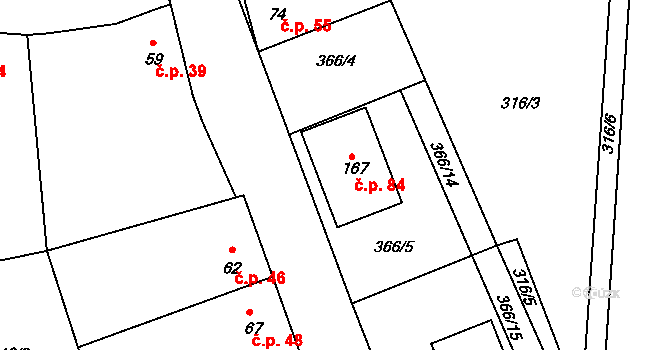 Žižice 84 na parcele st. 167 v KÚ Žižice, Katastrální mapa