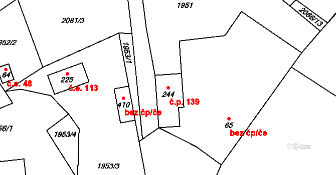 Pecerady 139, Týnec nad Sázavou na parcele st. 244 v KÚ Pecerady, Katastrální mapa