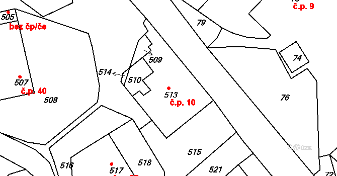 Domanín 10, Bystřice nad Pernštejnem na parcele st. 513 v KÚ Domanín u Bystřice nad Pernštejnem, Katastrální mapa