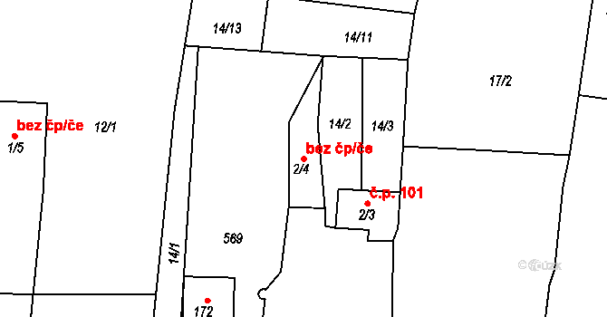 Osice 40300285 na parcele st. 2/4 v KÚ Osice, Katastrální mapa