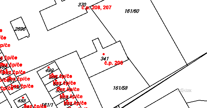 Hrádek na Vlárské dráze 206, Slavičín na parcele st. 341 v KÚ Hrádek na Vlárské dráze, Katastrální mapa