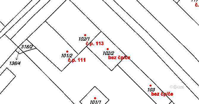 Bystřice pod Hostýnem 42875285 na parcele st. 102/2 v KÚ Bílavsko, Katastrální mapa