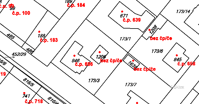 Neratovice 43135285 na parcele st. 1206 v KÚ Neratovice, Katastrální mapa