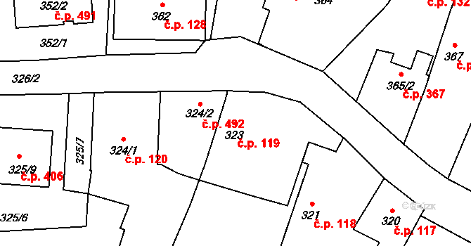 Malé Hoštice 119, Opava na parcele st. 323 v KÚ Malé Hoštice, Katastrální mapa