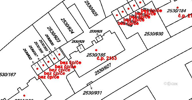 Předměstí 2153, Opava na parcele st. 2530/185 v KÚ Opava-Předměstí, Katastrální mapa
