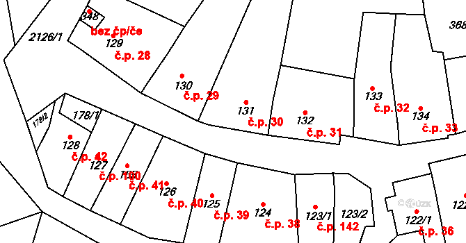 Tučapy 30 na parcele st. 131 v KÚ Tučapy u Vyškova, Katastrální mapa