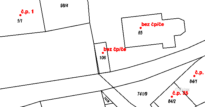 Verušičky 47840285 na parcele st. 106 v KÚ Luka u Verušiček, Katastrální mapa